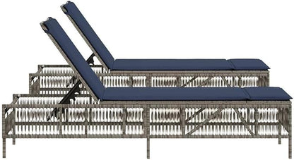 Patio Sun Lounger Gray, 2-Person Adjustable Outdoor Chaise Lounge with Cushion, Waterproof Poly Rattan & Steel Frame for Poolside, Garden, Balcony, Patio Furniture