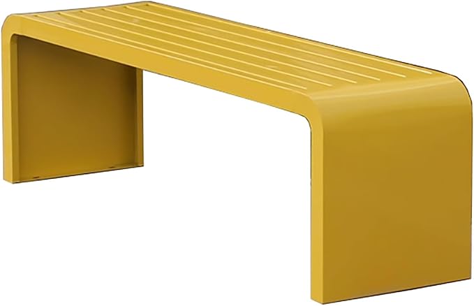 Outdoor Bench Without Backrest, Pure Wrought Iron Metal Garden Bench with Pre-drilled Fixing Holes for Patios, Porches, Balconies and Parks(Yellow,180cm/70.8in)