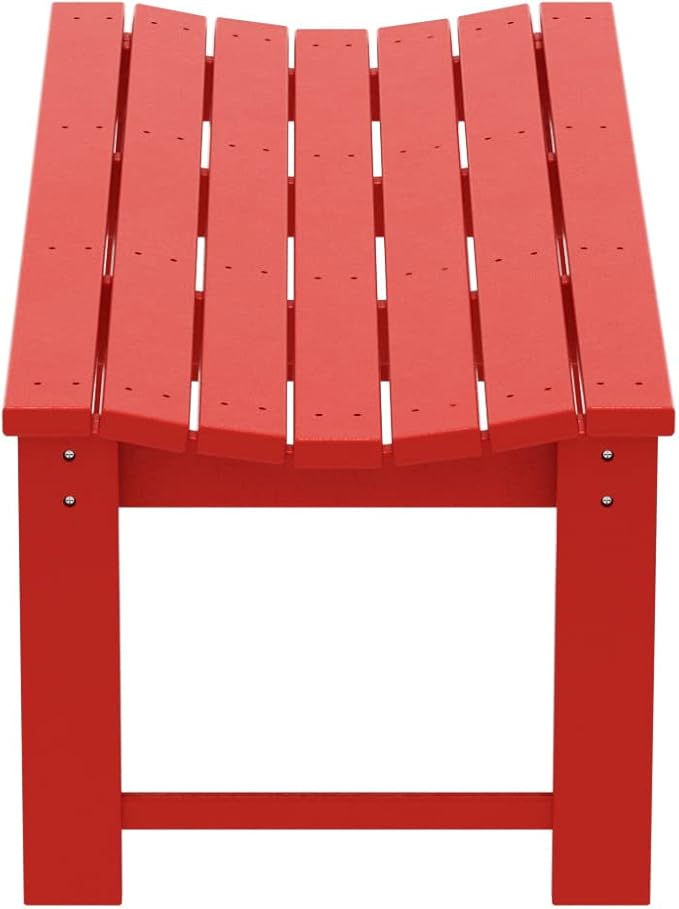 WO Home Furniture Outdoor 46" Backless HDPE Adirondack Bench, Poly Lumber Seat for Patio, Backyard, Balcony, All Weather Resistant with UV Protection, Red