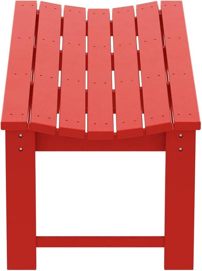 WO Home Furniture Outdoor 46" Backless HDPE Adirondack Bench, Poly Lumber Seat for Patio, Backyard, Balcony, All Weather Resistant with UV Protection, Red
