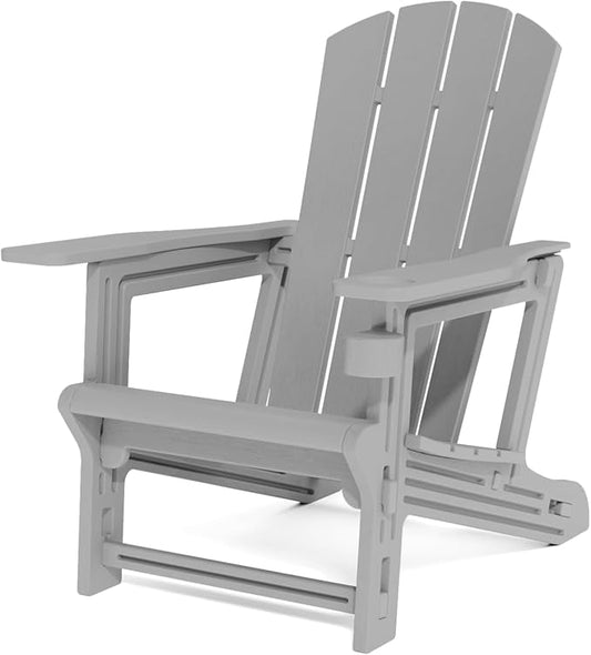 FONTOI Adirondack Chair, Outdoor Weather Resistant Lawn Furniture, Plastic Adirondack Chair with Cup Holder, 400 LBS Capacity Recliner, Garden Backyard Patio Without Screws Install, Grey