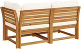 2 Piece Outdoor Sectional Sofa Set Cream White Acacia Wood Patio Couch with Removable Cushions Slatted Design Modular - Photo 6