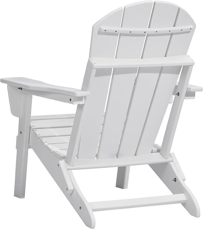 Happybuy Adirondack Chair Plastic, Set of 2 All-Weather Portable Folding Fire Pit Chair, Outdoor Adirondack Patio Chair with Cup Holder, with Relaxing Arm Rest Ergonomic, for Garden, Backyard - White