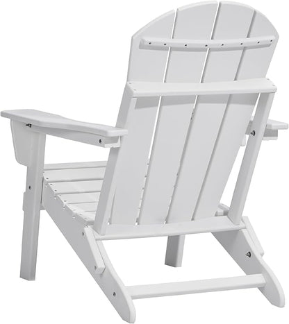 Happybuy Adirondack Chair Plastic, Set of 2 All-Weather Portable Folding Fire Pit Chair, Outdoor Adirondack Patio Chair with Cup Holder, with Relaxing Arm Rest Ergonomic, for Garden, Backyard - White