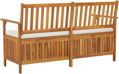 Garden Bench Deck Bench Storage Bench with Cushion 58.3" Solid Wood Acacia