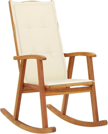 vidaXL Rocking Chair - Solid Acacia Wood Construction with Oil Finish - High Backrest for Enhanced Comfort - Indoor and Outdoor Use - Comes with Waterproof Cushions for Extra Comfort