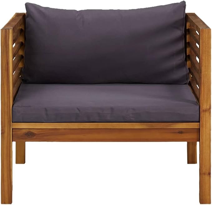Dark Grey Solid Acacia Wood Garden Armchair with 100% Polyester Cushions - Photo 4