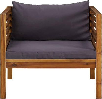 Dark Grey Acacia Patio Armchair 27.2 x 28.7 x 24.6 in Solid Wood Frame with Weather-Resistant Cushions Modern Outdoor Lounge Seat for Balcony Garden Deck