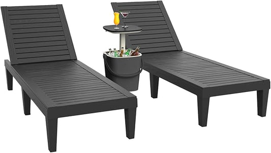 Patio Lounge Chair & Outdoor Cocktail Table Set - Resin All-Weather Relaxation Combo for Poolside, Garden, or Backyard