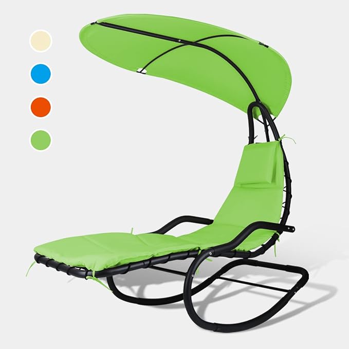 Outdoor Hammock Rocking Chaise Lounge Swing Chair, with Stand and Canopy, Porch Swing w/Soft Cushion Removable Headrest - Photo 3