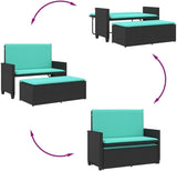 Garden Bench Deck Bench Patio Bench with Cushions and Footstool Black Poly Rattan - Photo 8