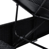 Poly Rattan Sun Lounger with Cushion and Tea Table, Black, Adjustable Reclining Backrest - Photo 9