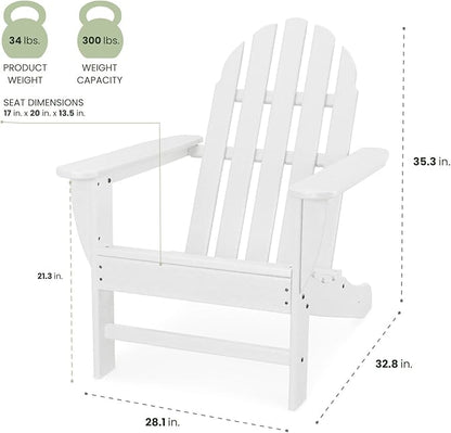 Hanover Classic Adirondack Chair, All-Weather HDPE Outdoor Furniture, Eco-Friendly, Durable Outdoor Patio Seating, White