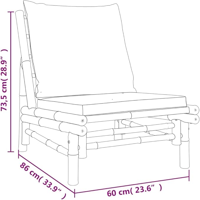 Garden Chair Set of 2, Bamboo Outdoor Sectional Sofa Units with Cream Cushions, 33.9"x23.6"x28.9" - Photo 7