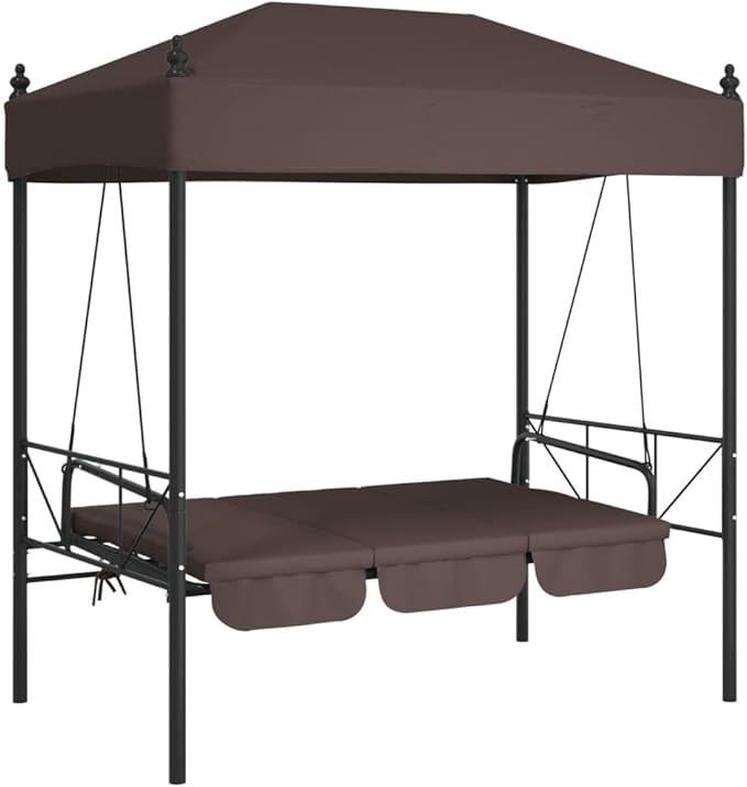 Garden Swing Bench for Patio, 3-Seater Outdoor Porch Swing with Adjustable Canopy, Convertible Bed - Photo 4