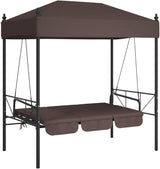 Garden Swing Bench for Patio, 3-Seater Outdoor Porch Swing with Adjustable Canopy, Convertible Bed - Photo 4