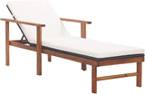 Poly Rattan Outdoor Chaise Lounge 78.7" Reclining Poolside Sunlounger with Acacia Wood Frame, Cream Cushions - Photo 1