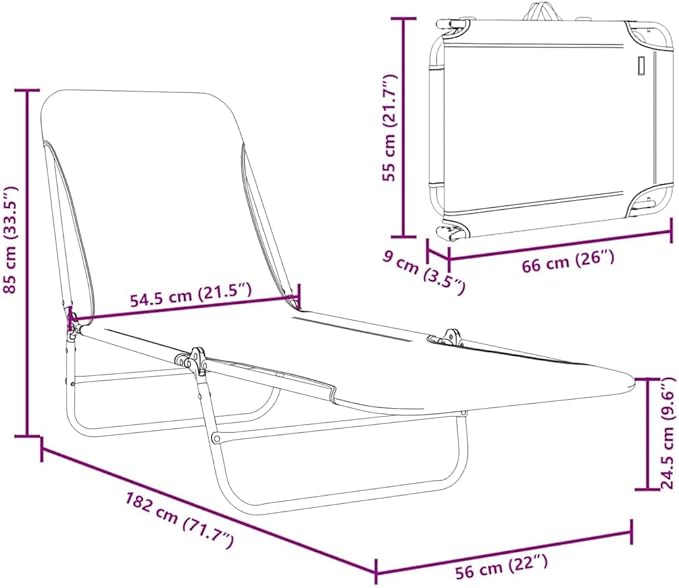 Folding Sun Lounger Set of 2 with Adjustable Backrest 71.7 x 21.7 in Powder-Coated Steel Frame Leaf Pattern Green - Photo 3