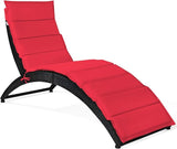 COSTWAY Folding Rattan Lounge Chair Outdoor, Patio Wicker Chaise Lounge with Soft Cushion - Photo 1