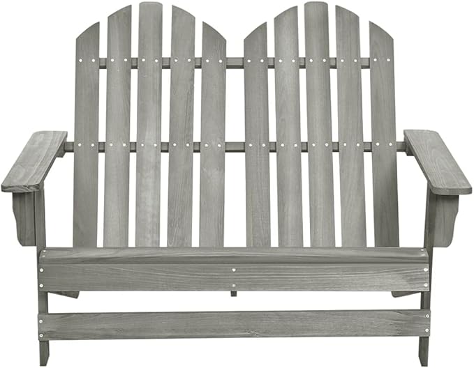 Solid Fir Wood Adirondack Chair Grey 2-Seater Outdoor Garden Seating Durable Rustic Design for Patio Balcony Lawn