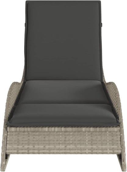 Outdoor Chaise Lounge in Light Grey, 31.8x9.3x11.3 in Poly Rattan Reclining Sun Lounger with 3-Position Backrest, Weather-Resistant Cushion for Patio, Poolside, Balcony and Garden