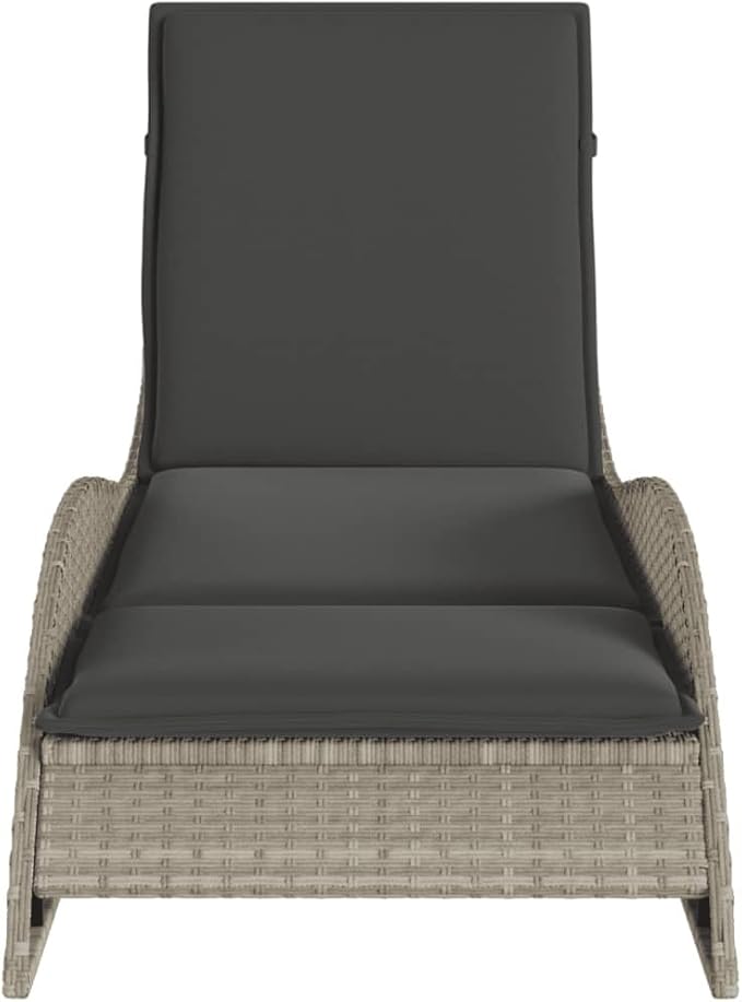 Outdoor Chaise Lounge Light Gray 31.8"x9.3"x11.3" Poly-Rattan Recliner Chair with 3-Angle Backrest, Washable Cushion - Photo 5
