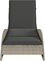 Outdoor Chaise Lounge Light Gray 31.8"x9.3"x11.3" Poly-Rattan Recliner Chair with 3-Angle Backrest, Washable Cushion - Photo 5