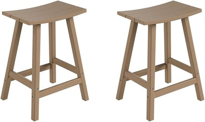 Costaelm All-Weather Bar Stools Set of 2, 24" Height Outdoor Bar Stools, Adirondack Poly Patio Bar Stool for Patio, Deck, Kitchen Counter and Garden, Weathered Wood