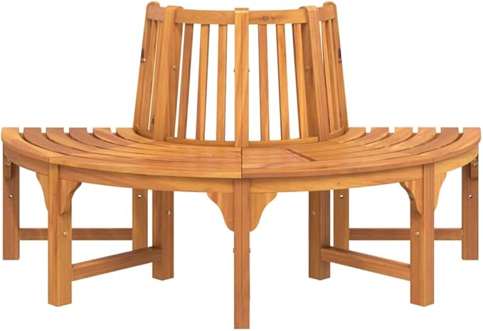 Circular Eucalyptus Wood Tree Bench for Outdoor Seating, Rustic Garden Patio Furniture with Weather-Resistant Durable Construction Brown, 31.5 x 63.0 x 36.2 in