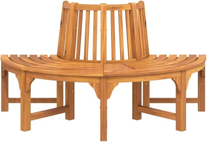 Half Round Tree Bench 63 inch Solid Wood Eucalyptus Outdoor Patio Furniture with Backrest for Garden Yard Landscape Seating Wraparound Design