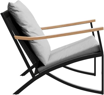 2-Pack Garden Chairs 31"x26" Outdoor Patio Seating Set, Black Powder-Coated Steel Frame & Light Gray Cushions, Weather-Resistant Fabric for Small Balcony Deck and Backyard Lounge