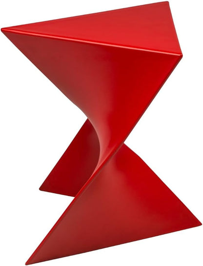 LeisureMod 15.75" Triangular Side Table, Stackable Plastic Accent End Table for Indoor & Outdoor Use, Weather-Resistant Modern Patio & Living Room Table, Set of 4, Red