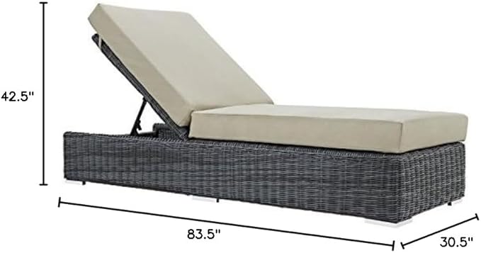 Modway Summon Wicker Rattan Aluminum Outdoor Patio Poolside Chaise Lounge Chair with Sunbrella® Fabric Cushions in Canvas Antique Beige