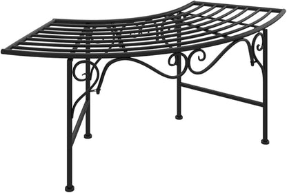 Tree Bench 44.5 Inch Black Steel Outdoor Garden Seat with Backrest, Sturdy Patio Furniture for Shade Under Trees, Rust-Resistant Metal Bench for Yard Decor