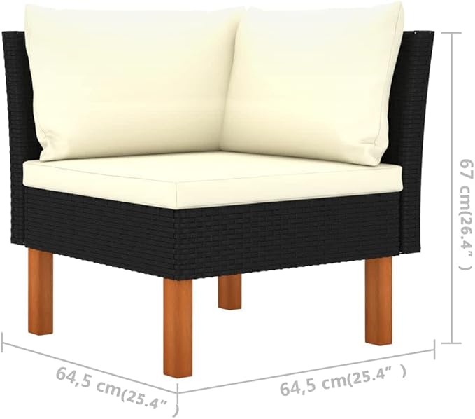 3-Piece Outdoor Lounge Set, Black and Cream Patio Sectional Sofa, 23.6x23.6x12.6 in PE Rattan & Steel Frame, Quick-Assembly Backyard or Balcony Couch for Garden, Deck and Terrace