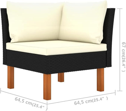 3-Piece Outdoor Lounge Set, Black and Cream Patio Sectional Sofa, 23.6x23.6x12.6 in PE Rattan & Steel Frame, Quick-Assembly Backyard or Balcony Couch for Garden, Deck and Terrace