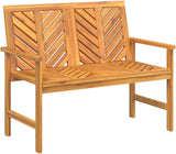 42.9" Solid Acacia Wood Garden Bench Outdoor Chevron Back Small Patio Seating 2 Person Oiled Brown Rustic Style for - Photo 3