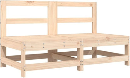 Solid Pine Outdoor Loveseat Modular Sectional 24.4 in Garden Patio Couch Rustic Natural Wood Finish for Balcony Backyard Terrace