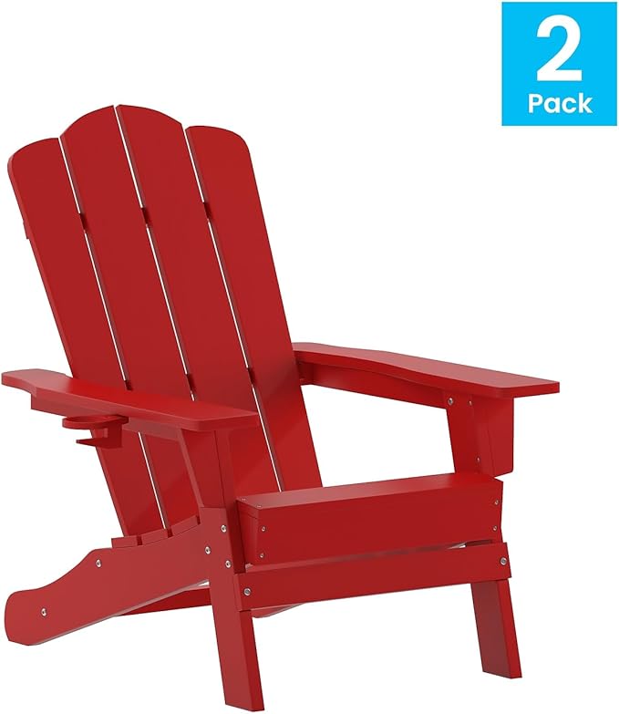 Flash Furniture Newport Adirondack Chairs with Cup Holders, Weather Resistant Poly Resin Adirondack Chairs, Set of 2 - Photo 4