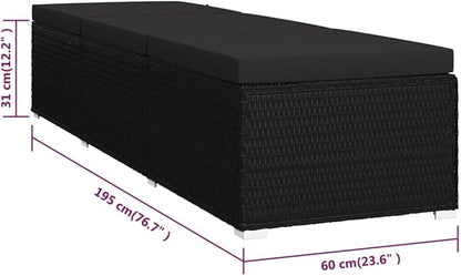 Sun Lounger with Cushion Poly Rattan Black Patio Chairs Outdoor Furniture Outdoor Chairs Suitable for Gardens, Pools and Balconies.