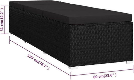 Sun Lounger with Cushion Poly Rattan Black Patio Chairs Outdoor Furniture Outdoor Chairs Suitable for Gardens, Pools and Balconies.