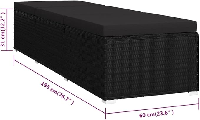 Poly Rattan Sun Lounger with Cushion Black Adjustable Reclining Outdoor Furniture for Patio Poolside Relaxation - Photo 2