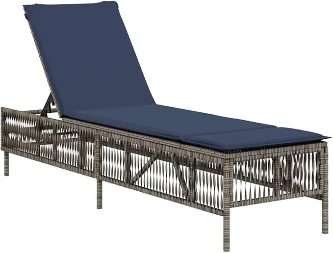 Patio Sun Lounger Gray, 2-Person Adjustable Outdoor Chaise Lounge with Cushion - Photo 3