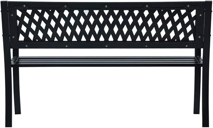 Patio Bench Black 47.2" Steel Outdoor Benches Garden Benches Patio Benches Bench with Backrest Metal Outdoor Furniture Metal Patio Furniture