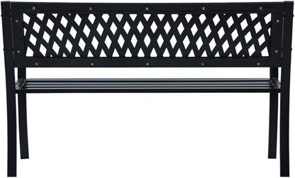 Patio Bench Black 47.2" Steel Outdoor Benches Garden Benches Patio Benches Bench with Backrest Metal Outdoor Furniture Metal Patio Furniture