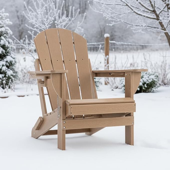 Folding Outdoor Adirondack Chairs Set of 1 with High&Reclining Back-HDPE Weather Resistant Patio Chairs with Cup and Phone Holder for Patio,Fire Pit, Garden and Backyard