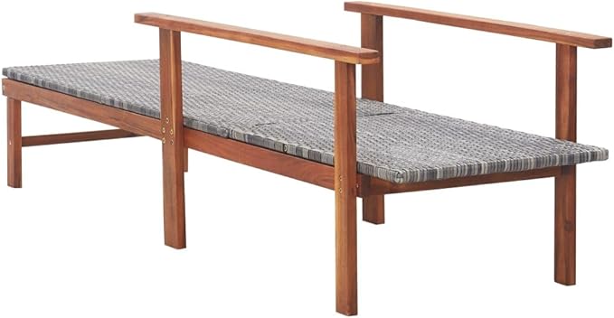 Grey PE Rattan Sunlounger, 78.7" L x 21.7" W Acacia Wood Frame Outdoor Chaise with 3-Position Adjustable Backrest - Photo 5