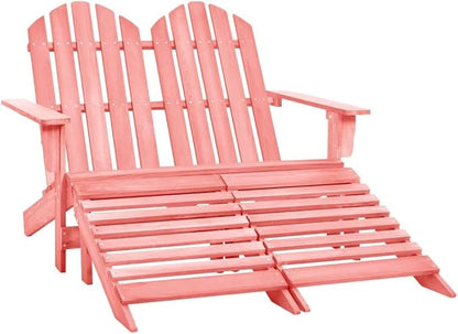 2-Seater Pink Adirondack Chair with Ottoman Solid Fir Wood Outdoor Patio Furniture for Garden Backyard Poolside Relaxation