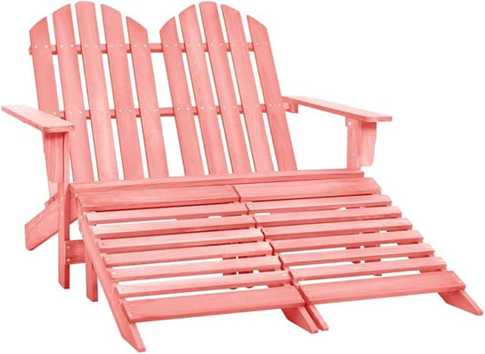 2-Seater Pink Adirondack Chair with Ottoman Solid Fir Wood Outdoor Patio Furniture for Garden Backyard Poolside Relaxation