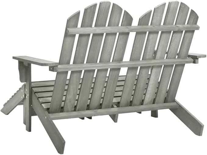 Grey Solid Fir Wood Two-Seater Detachable Garden Chair with Ottoman for Patio and Balcony Outdoor Furniture - Photo 5